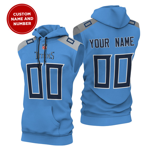 Men's Tennessee Titans Customized Blue Limited Edition Sleeveless Hoodie Men's Tennessee Titans Customized Blue Limited Edition Sleeveless Hoodie